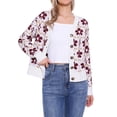 thumbnail image 1 of Suéter de mujer Inspire Chic con estampado floral, cárdigan abierto, cuello en V, con botones, de manga larga, suéter de punto, talla L, blanco, 1 of 6