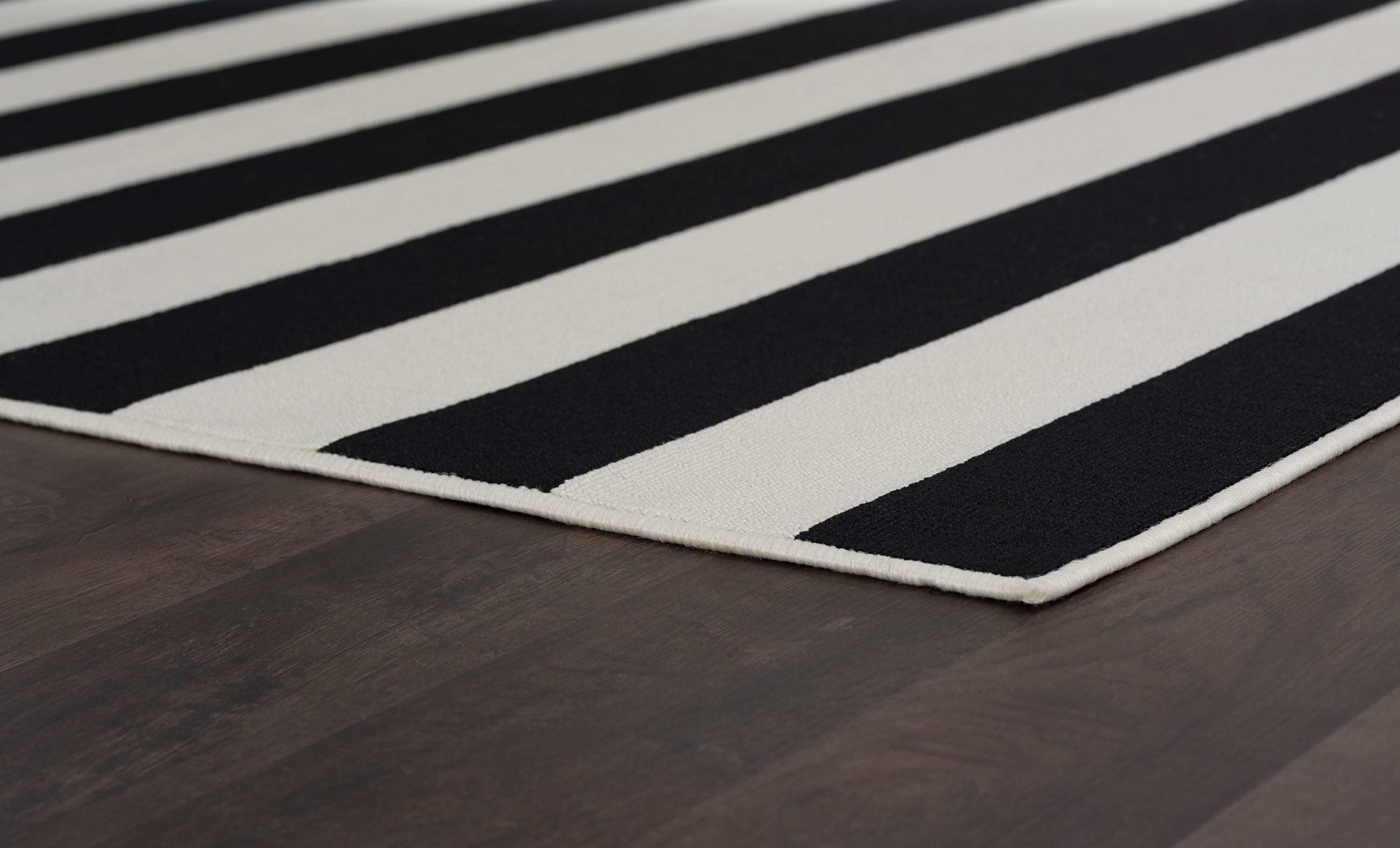 3x8 Water Resistant, Indoor Outdoor Runner Rugs for Patios, Hallway, Entryway, Deck, Porch, Balcony or Kitchen | Outside Area Rug for Patio | Black, Stripe | Size: 2'7'' x 7'3''