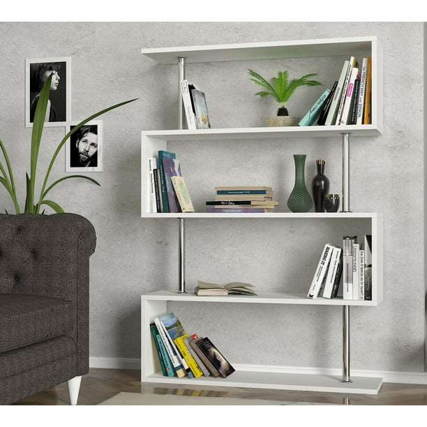 Casamudo Modern Bookcase 4 Shelves, All Modern White Bookcase