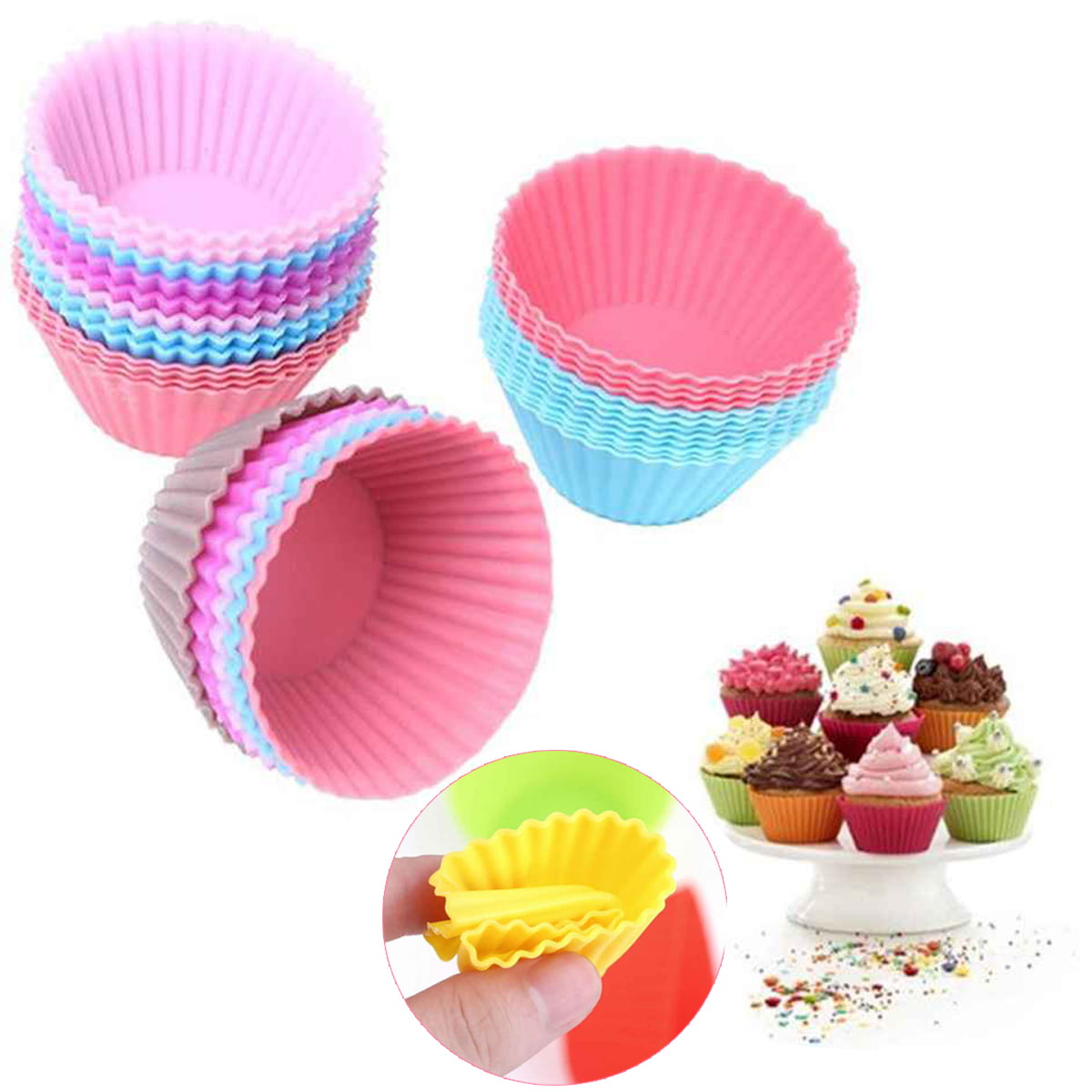 12 Pieces Silicone Reusable Cake Muffin Cupcake Liner Kitchen Cooking Baking 