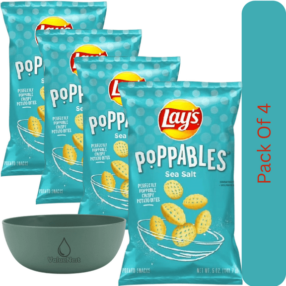 Lay's Poppables Crispy Potato Snacks Sea Salt, 5 oz Bag With Olive Green Bowl By ValueNest