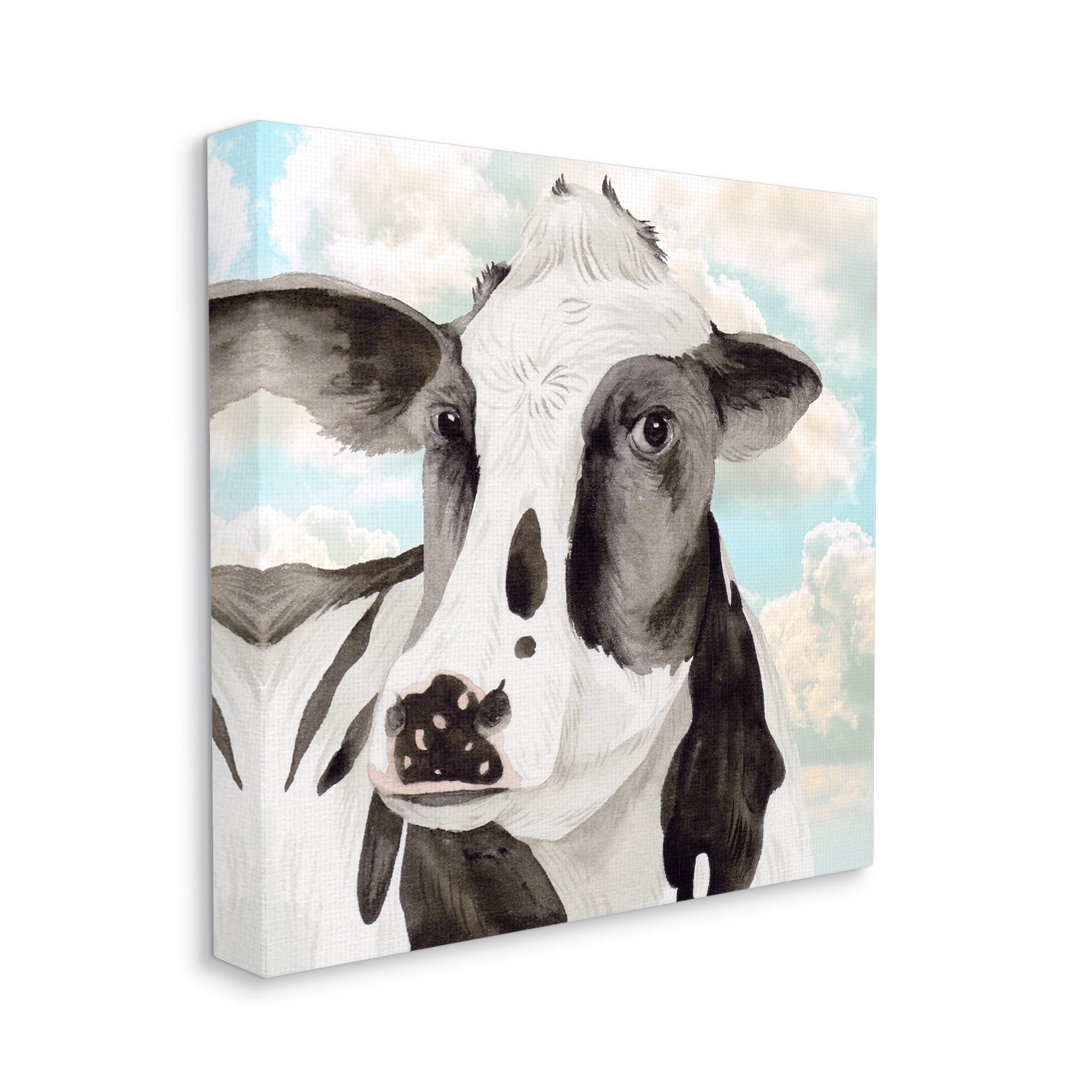 Stupell Industries Cow & Cloudy Sky Animals & Insects Painting Gallery Wrapped Canvas Print Wall Art, 17 x 17