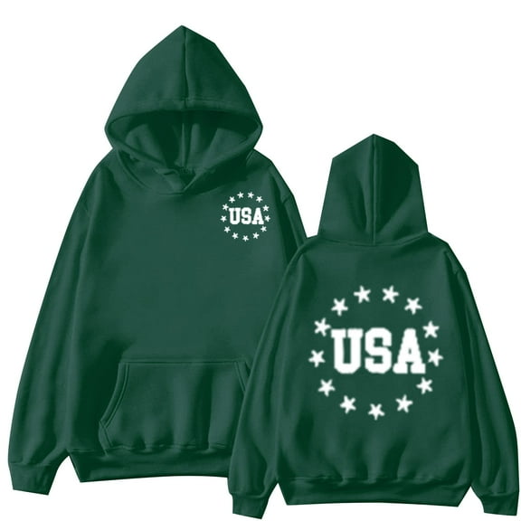 Charmgo Clearance Graphic Hoodies, Women's Autumn USA Hoodie With Pocket American Flag USA Hoodie Loose Casual Hoodie Oversized Sweatshirt for Women, Army Green Hoodies for Women L