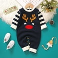 thumbnail image 5 of XDZJLR Baby Boy Girl Christmas Outfit Romper Xmas Cozy Winter Knitted Reindeer Fair Isle Jumpsuit Soft Warm Playwear Outfit Dark Blue 9-12 Months, 5 of 9
