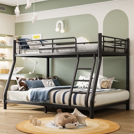 Bellemave Twin Over Full Size Bunk Bed, Heavy-Duty Metal Bunk Bed Frame with Ladder for Kids, Low Profile Toddler Bunk with Under Bed Space, Noise Free, No Box Spring Needed(Black)