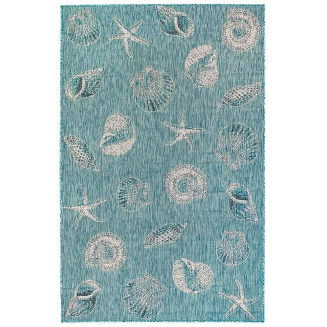Trans-Ocean Imports CRED8841404 7 ft. 10 in. Round Liora Manne Carmel Shells Indoor & Outdoor Rug Wilton Woven Round Rug - Aqua