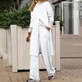 thumbnail image 3 of Jalioing Long Sleeve Sets for Women Crewneck Solid Color Split Hem Long Top with Baggy Palazzo Trousers (Medium, White), 3 of 6
