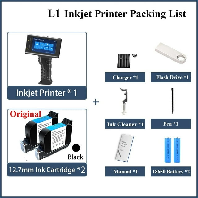 12.7mm Portable Handheld Inkjet Printer For Batch Number Barcode QR Code Textile Hand Printer Label Coding Machine ,Fast-Drying Ink with Crisp Output