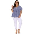 thumbnail image 3 of DARING DIVA Women's Plus Gingham Tops Plaid V Neck Babydoll Top 3X Blue, 3 of 6