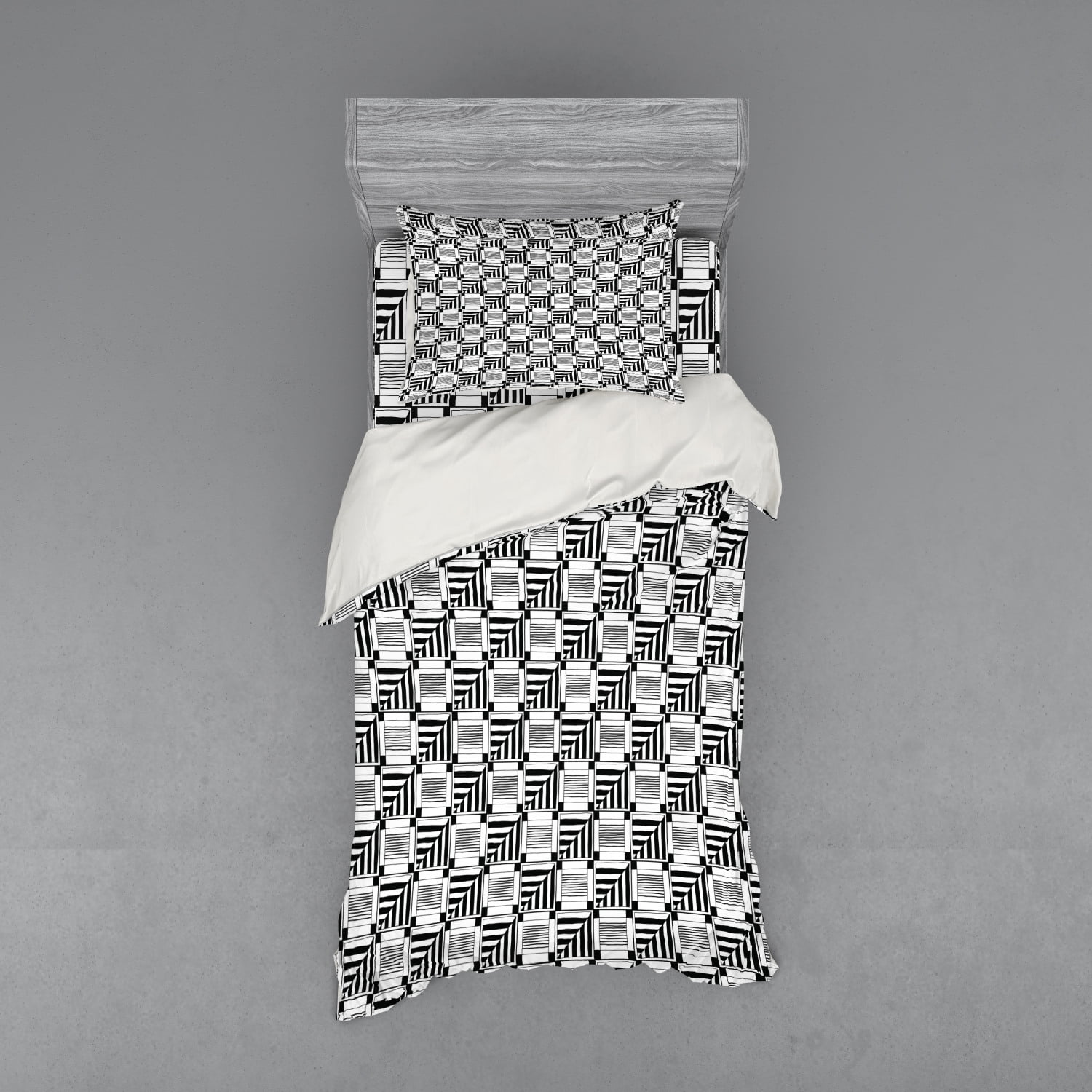 Black and White Duvet Cover Set, Abstract Composition of Monochrome