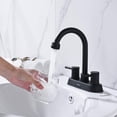 thumbnail image 4 of 4 Inch Centerset Matte Black Bathroom Faucet with Pop-Up Sink Drain, Bathroom Vanity Sink Faucet 3-Hole Stainless Steel High Arc, Supply Utility Hose for Laundry Faucet 2 Handles with Overflow, 4 of 8