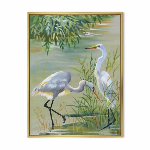 Designart 'Portrait Of Heron Birds I' Traditional Framed Canvas Wall Art Print