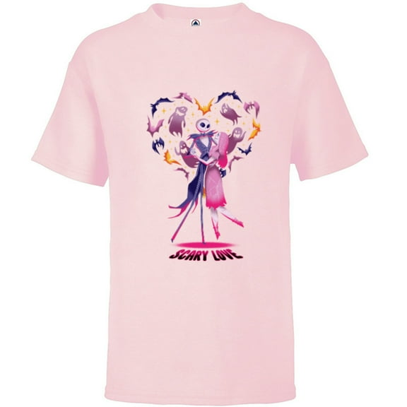 Disney The Nightmare Before Christmas Jack Sally Scary Love - Short Sleeve T-Shirt for Kids - Customized-Soft Pink