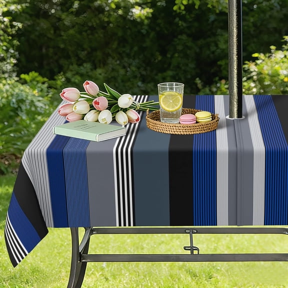 Outdoor Tablecloth with Umbrella Hole and Zipper, Waterproof Patio Table Covers, Rectangle 60" x 120"