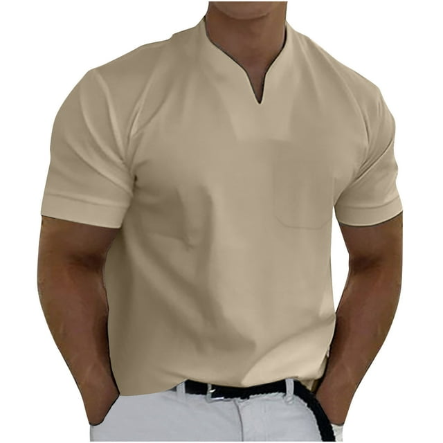 Camisas Para Hombre Tops de Entrenamiento Casual Sólido Con Bolsillos Deportes de Manga Corta Con Cuello en V Ropa de Entrenamiento Físico Odeerbi ODB157384