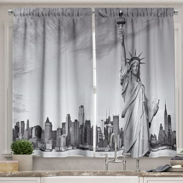 Ambesonne Black and White Kitchen Curtains, Liberty, 55"x39", Grey