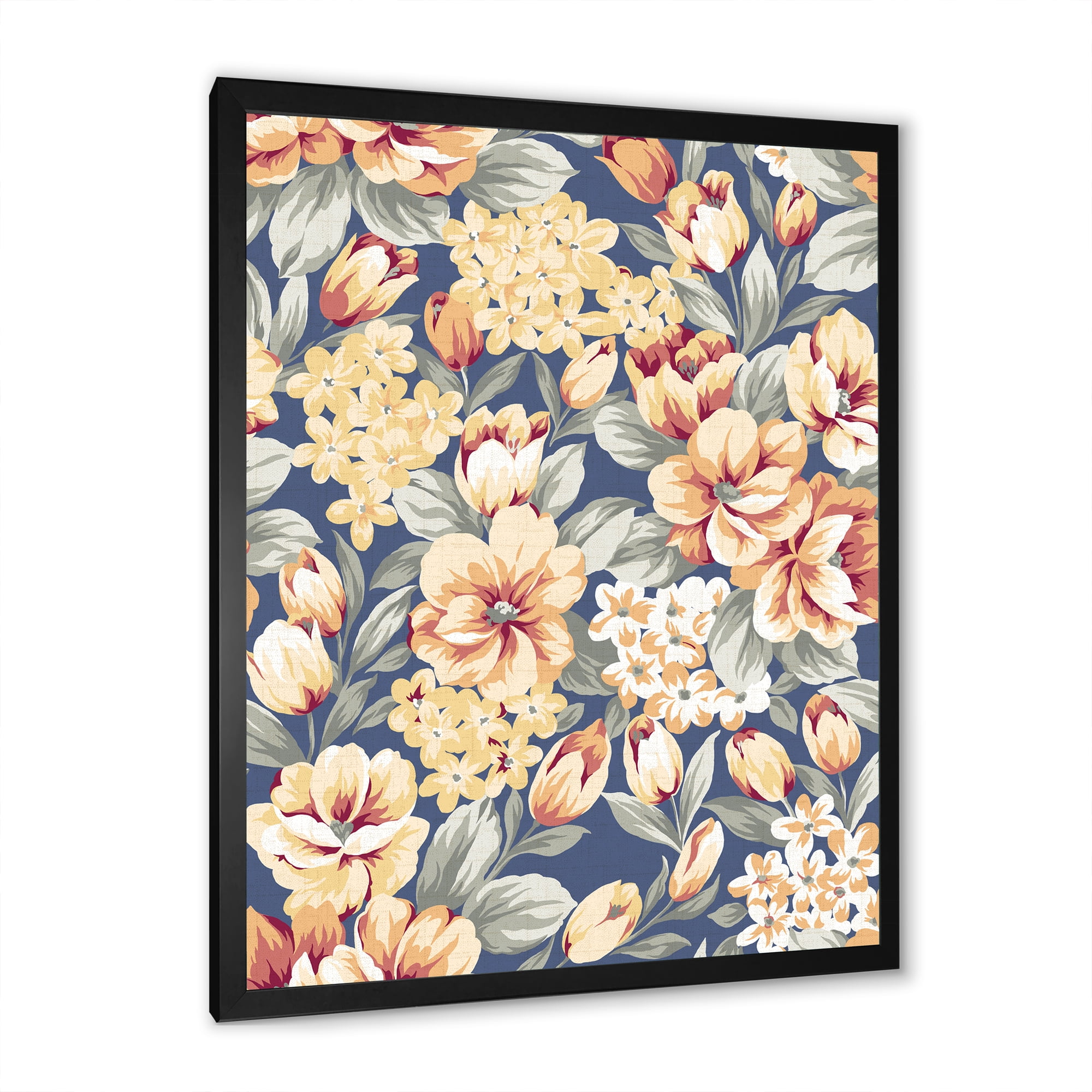 Designart 'Vintage Orange and Yellow Flowers' Traditional Framed Art Print