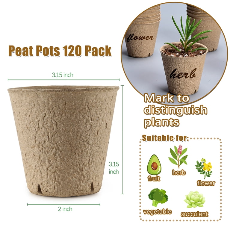 Walmart 120 Pack Biodegradable Peat Pots for Seedlings, 3.15 Inch