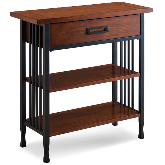 Leick Home Ironcraft Rustic Foyer Bookcase with Drawer Storage, Mission Oak and Black
