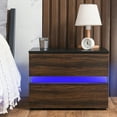 thumbnail image 1 of Hommpa High Gloss 2 Drawer Nightstand RGB LED Modern Bedside Table Brown Bedroom Furniture, 1 of 9