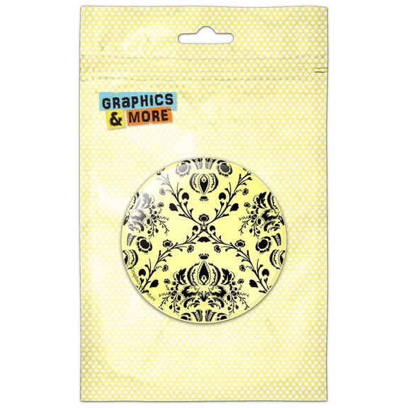 Damask Elegant Black Yellow Pinback Button Pin Badge