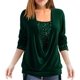 thumbnail image 3 of Blusa de lentejuelas para mujer de manga larga brillante túnica drapeada fluida fiesta jersey con cordón dobladillo con purpurina, 3 of 5