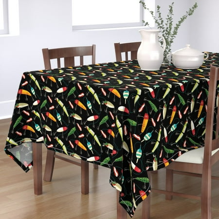 

Cotton Sateen Tablecloth 70 x 144 - Fishing Lures Vintage Line Stripes Hooks Lure Retro Water Fish Print Custom Table Linens by Spoonflower