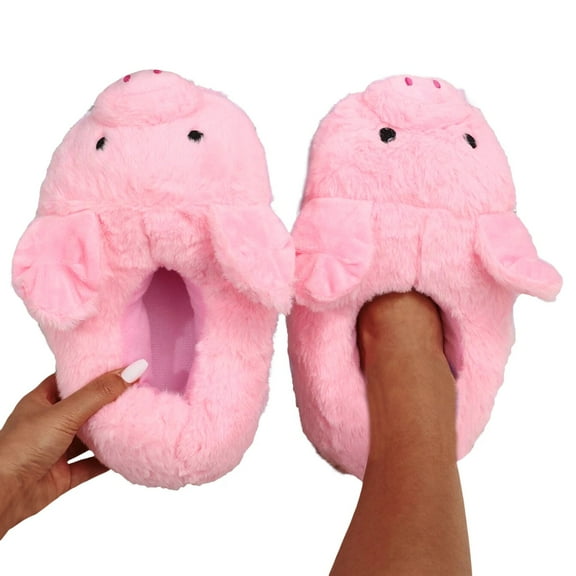 Womens Cute Pig Cartoon House Fuzzy Slippers Warm Winter Slip On Cotton Shoes Indoor Outdoor Plush Slippers
