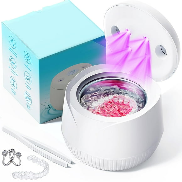 Ultrasonic Retainer Cleaner Machine - Upgraded 45kHz Ultrasonic Dental Cleaner for Dentures, Aligner, Mouth Guard, Whitening Trays, Toothbrush Head, 5/10 Minut