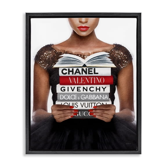 Stupell Industries Art Deco Glam Girl & Books Black Floating Frame Canvas Art, 17 x 21, by Amanda Greenwood