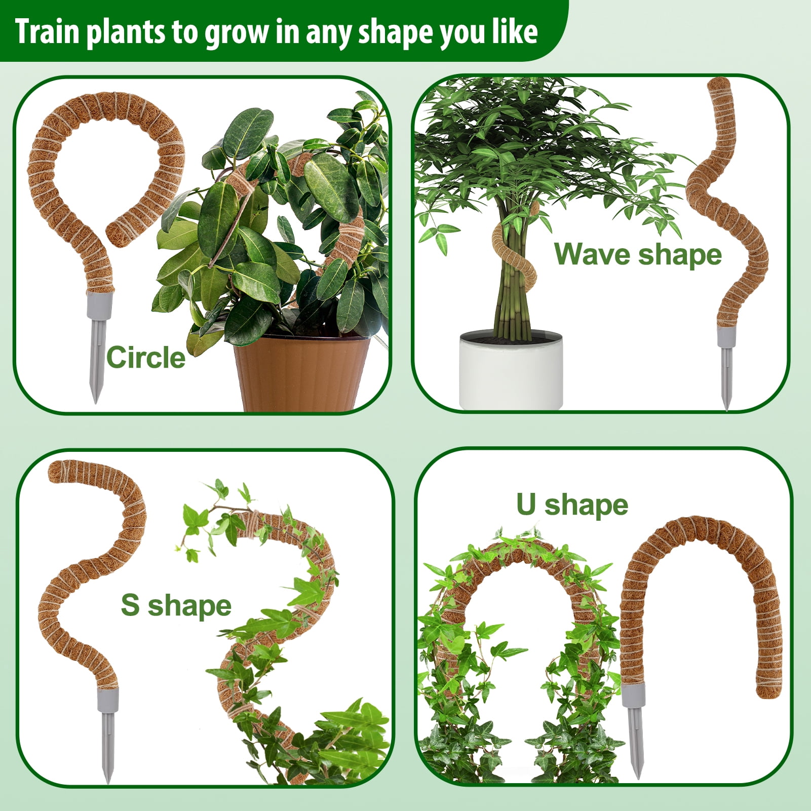 MOSS STICK U−4 2 Pack 25 Inch Bendable Moss Pole for Indoor Plant Support