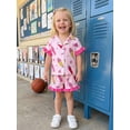 thumbnail image 6 of RUINIXCW Toddler Baby Girl Back to School Kids Pajamas Set Summer PJS Set Sleepwear Bow Pencil Printed Short Sleeve Button Down Shirt and Ruffle Shorts Set Homewear Loungewear 1-7 Years, 6 of 9