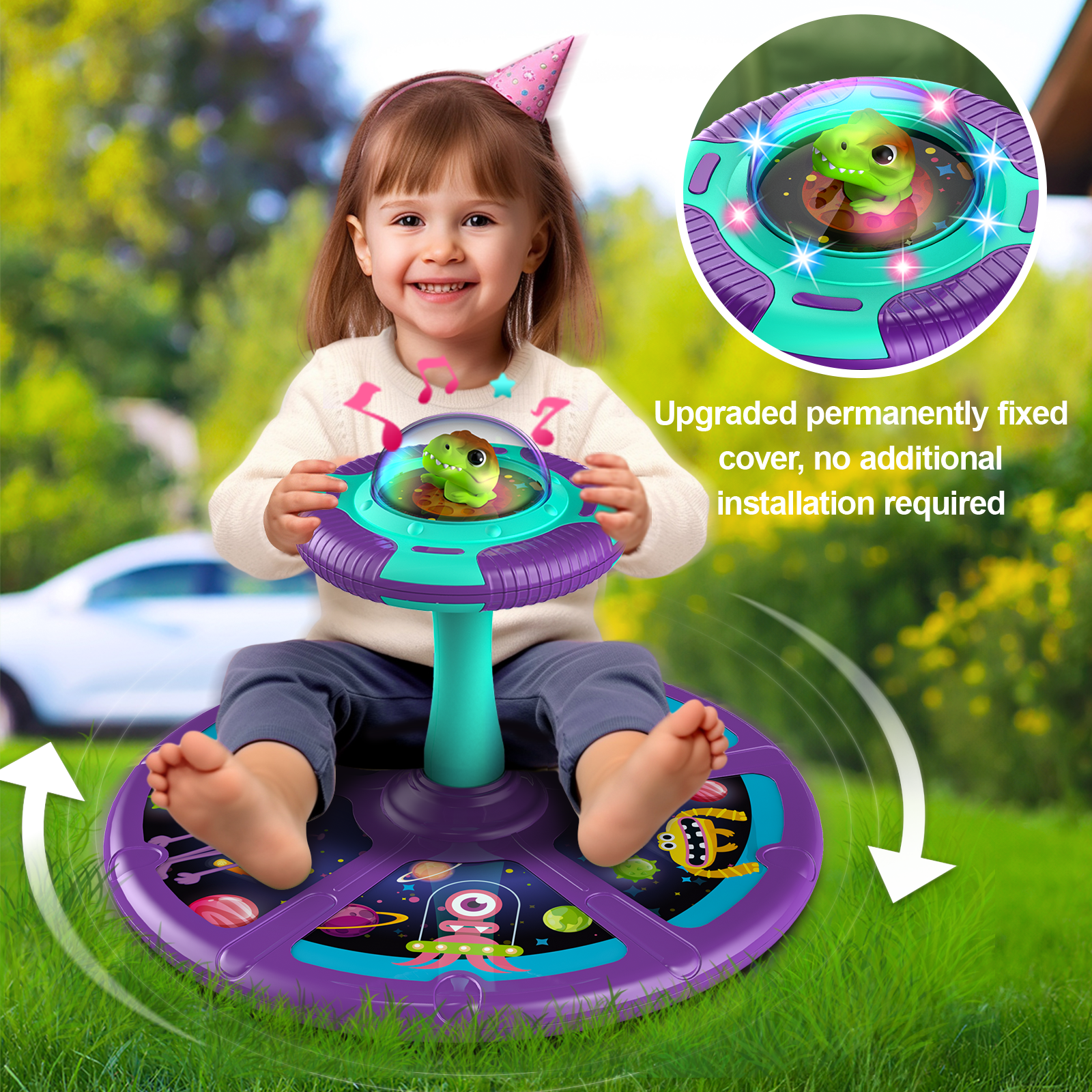 Beefunni Dinosaur Toddler Spin Toys for Ages 2 3 4 5 Years, Birthday Gift for Kids Toddlers Ages 2-4 Years, Light-Up Dinosaur Space Kids Twister with LED Light and Music.