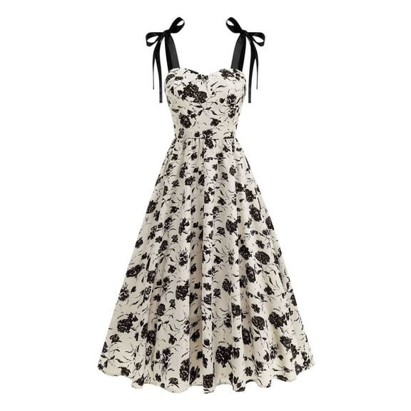 Vintage 1950s Cocktail Dresses for Women Elegant Tie Shoulder Swing Sleeveless Formal Evening Party Midi Dress