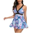 thumbnail image 5 of HAPIMO Women's Tankini Swimdress Boho Floral Print Beachwear Swing Oversized Backless Bathing Suit Plus Size Pleated Swimwear Sets Summer Seaside Clothes for Girls Savings Blue XL, 5 of 6
