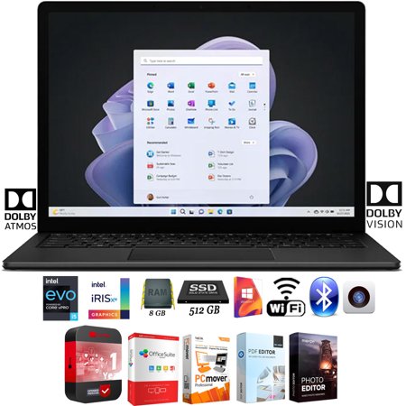 Microsoft R1S-00026 Surface Laptop 5 13.5" Intel i5, 8GB/512GB Touch, Black Bundle with Elite Suite 18 Software + 1 Year Protection Warranty