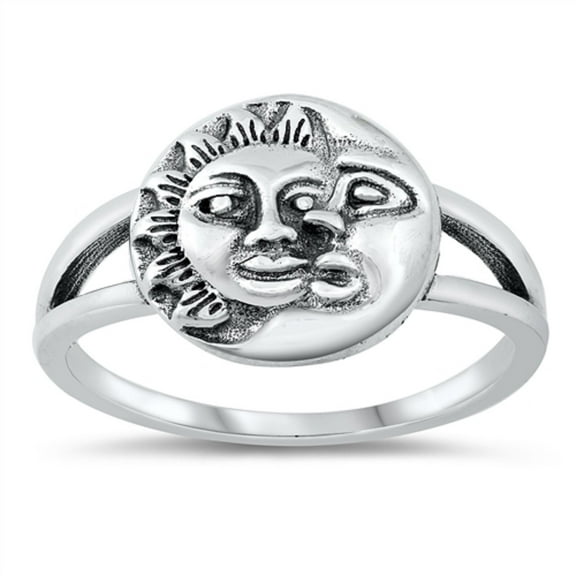 Sterling Silver Moon And Sun Split Shank Ring Size 8