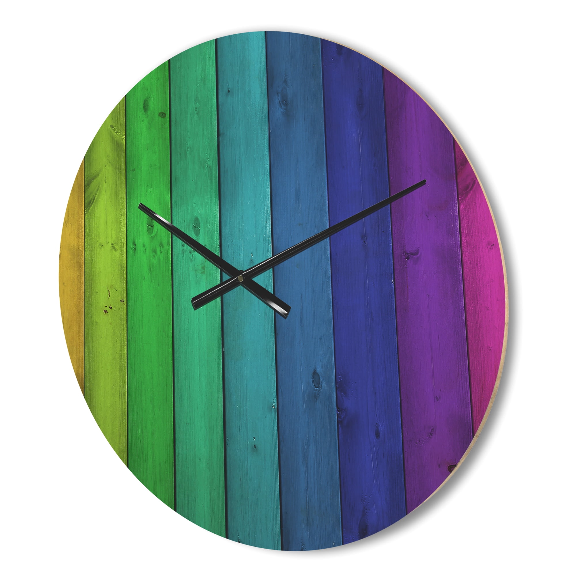 Designart 'Rainbow Colors On Wooden Planks' Modern Wood Wall Clock