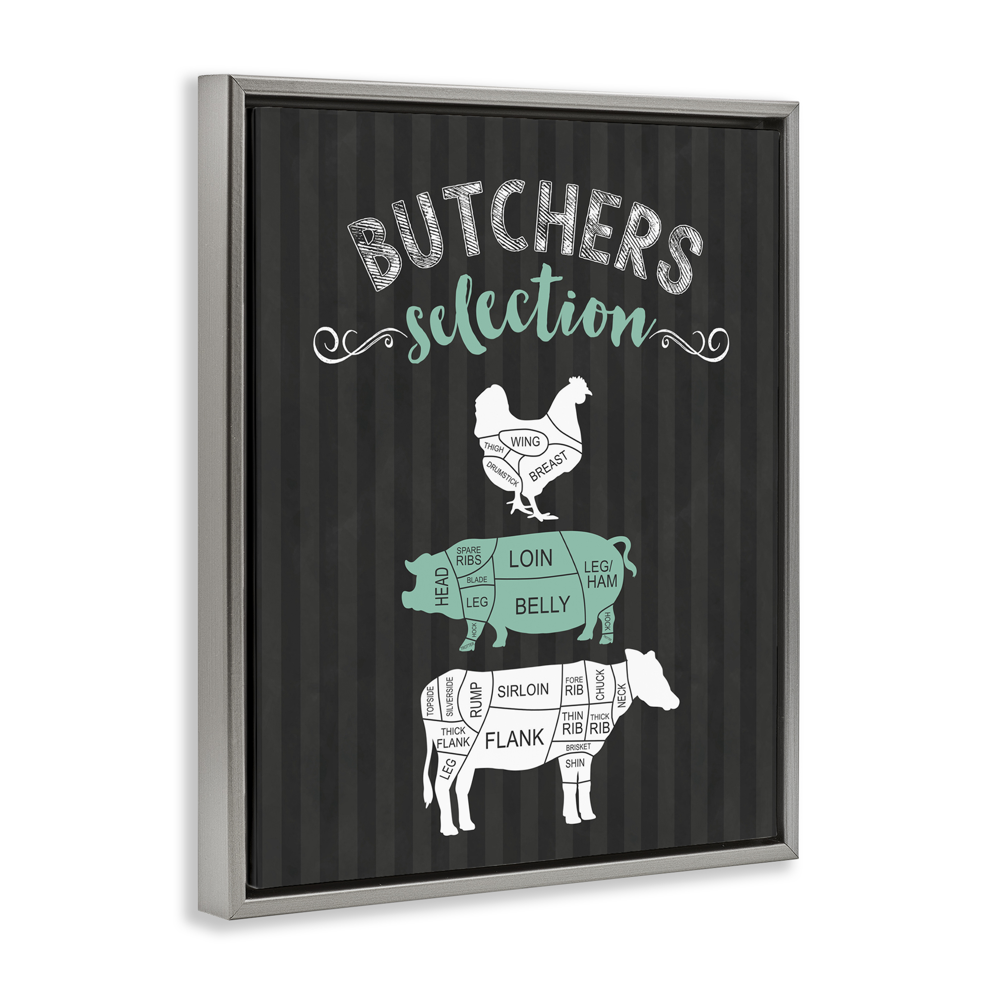 Butchers Selection Black & Green Gray Framed Floater Canvas Wall Art, design by Lettered and Lined