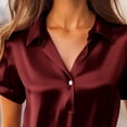 thumbnail image 4 of Htigea Satin Short Sleeve Shirts for Women Collared V Neck Dressy Work Blouse Elegant Business Office T-Shirts Wine XL, 4 of 8