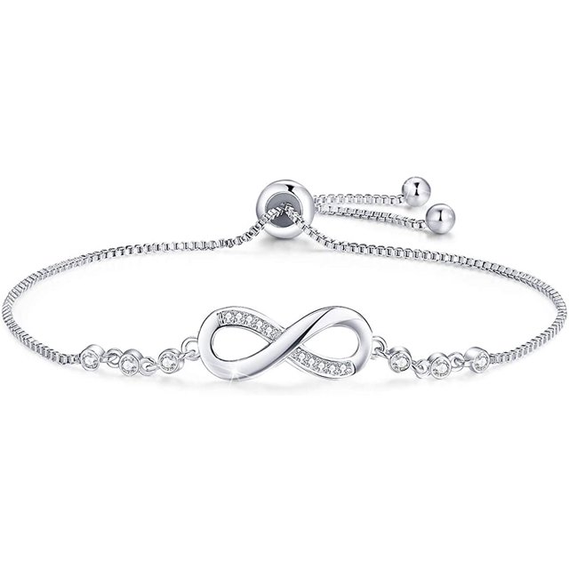 Pulsera de Plata de Ley 925 para Mujer, Pulsera Corazón Infinito con Circonita Cúbica Pulsera Ajustable para Regalo de Cumpleaños, Regalo del Día de la Madre Joyería de Plata