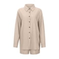 thumbnail image 4 of JIAYUE Women 2 Piece Outfits Sets Long Sleeve Casual Lapel Spring Summer Fall Everyday Wear Button Down Shirt With Comfortable Shorts Loungewear Female Breathable Clothing Set, 4 of 9