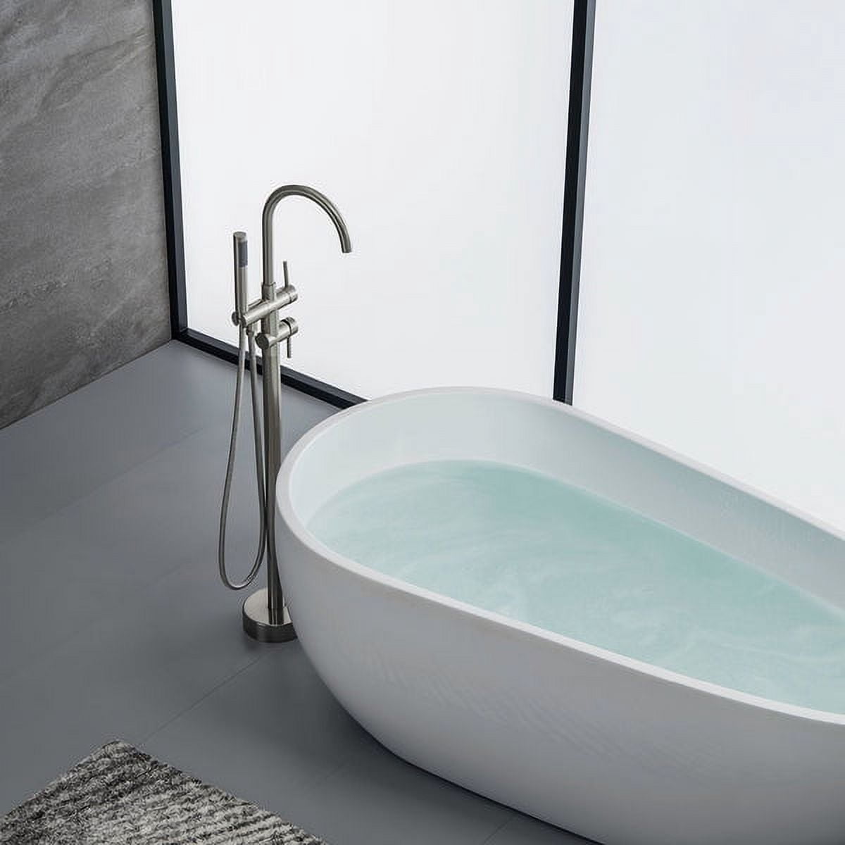 ANGELES HOME 2-Handle Freestanding Bathtub Faucet Floor Mount Bathroom Tub Faucets with Handheld Shower in Brushed Nickel