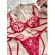 thumbnail image 4 of Conjunto de lencería con bordado de corazones, sujetador de malla sin forro y tanga de tiras, lencería y ropa interior sexy para mujer, 4 of 5