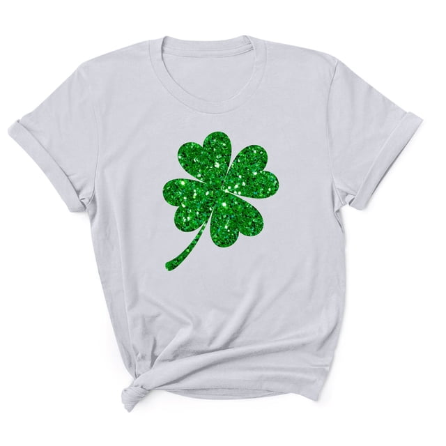 Besolor T-Shirts de la Saint-Patrick pour Femmes, Imprimé Trèfle, Manches Courtes, Col Rond Décontracté, Été, Graphiques