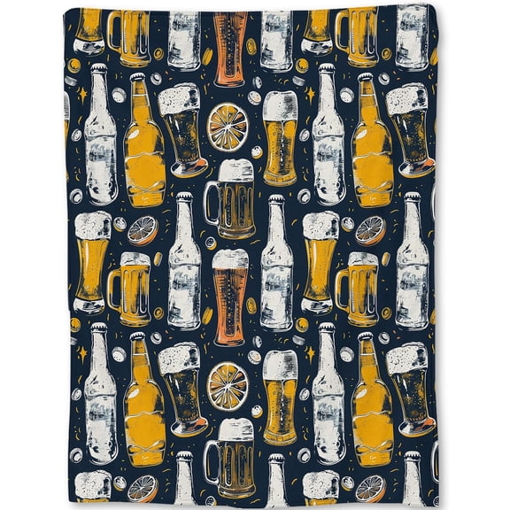 Dark Blue Beer Mug Throw Blanket 40x50 in, Refreshing Beverage Pattern Blankets for Couch Bedroom Living Room Indoor Decor, Lightweight Soft Cozy Bedding Birthday Gift for Adults Kids