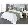 thumbnail image 3 of Leaf Print Bed Runner Set, Tropical Leaves of the Jungle Summer Forest Palm Repetitive Style, Decorative Bedding Scarf & 2 Pillow Shams for Hotels Homes, King, Fawn Mustard Dark Teal, by Ambesonne, 3 of 3