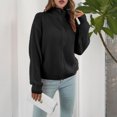 thumbnail image 2 of Suéter de punto de cuello alto para mujer, elegante, transpirable, con cierre de cremallera, suéter suelto con cremallera de cuello alto para mujer, negro S, 2 of 8
