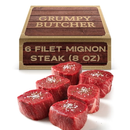 Grumpy Butcher Large Filet Mignon Beef Steaks Choice Frozen – 6 Pack 8 oz each Grumpy Butcher Large Filet Mignon Beef Steaks Choice Frozen – 6 Pack 8 oz each
