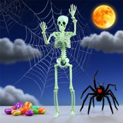 Weloille Glow-in-the-Dark Halloween Skeleton, 1.31Ft Realistic Plastic Human Bone, 8H Luminous Effect After Light Exposure, Spooky Decor for House Party
